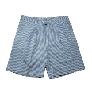 Seersucker Golf Shorts Men's 38 Preppy Club Flat Front 8" Inseam Cotton Blue